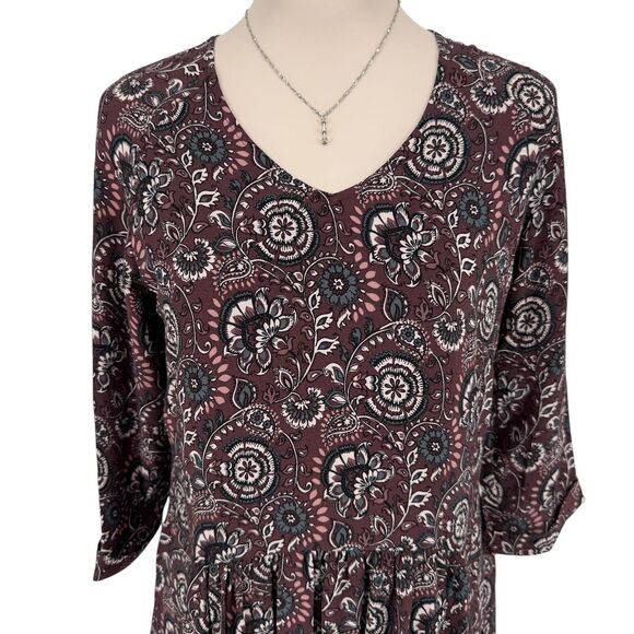 Garnet Hill Dress Size 6 Floral Paisley Peasant Plum 3/4 Sleeve Pockets Bohemian - Picture 4 of 13